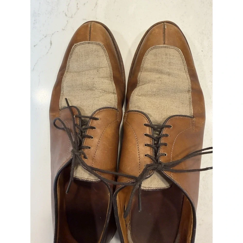 Allen Edmonds Ramsey Mens Brown Leather & Linen Oxford Dress Shoes Sz 11 D